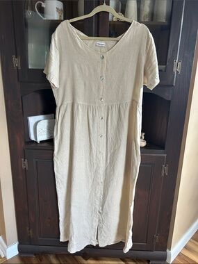 Relaxed Button-Front Linen Maxi Dress in Natural size 1 shell buttons